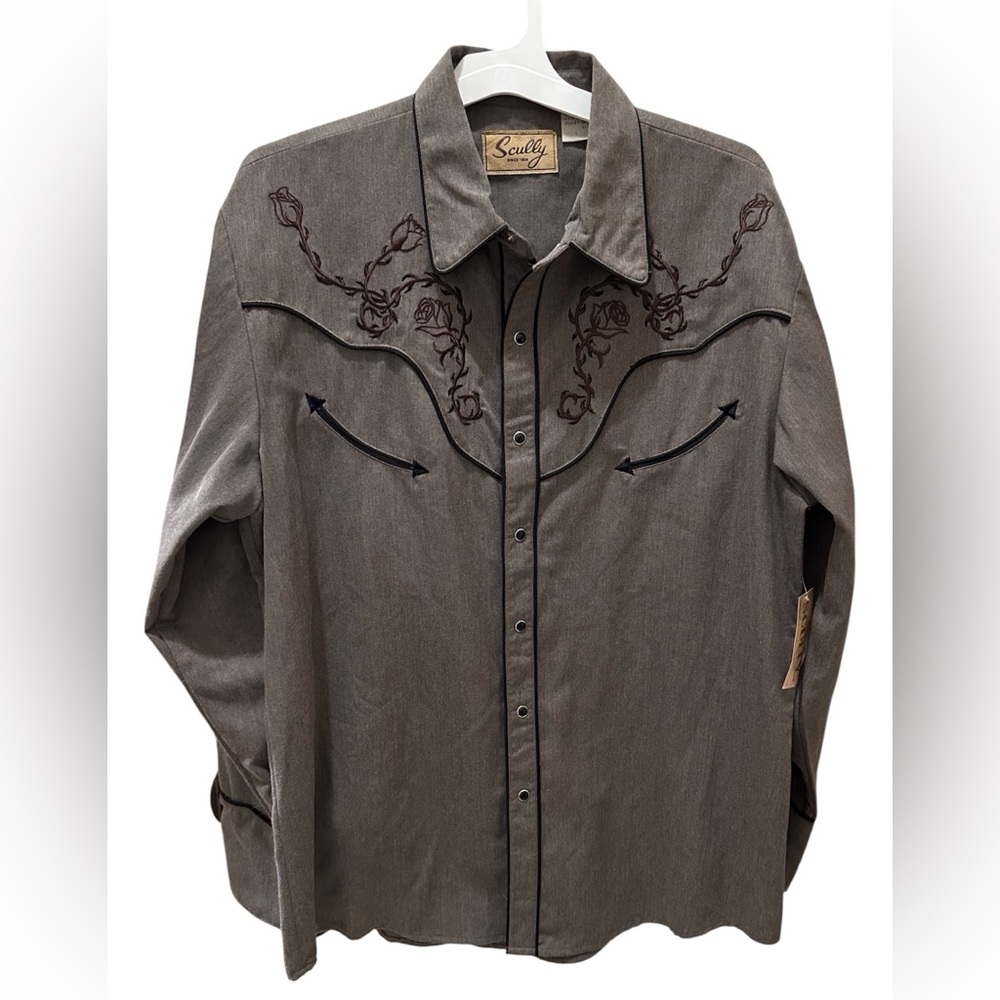 SCULLY Cowboy Western Embroidered shirt snap buttons size Large NEW
